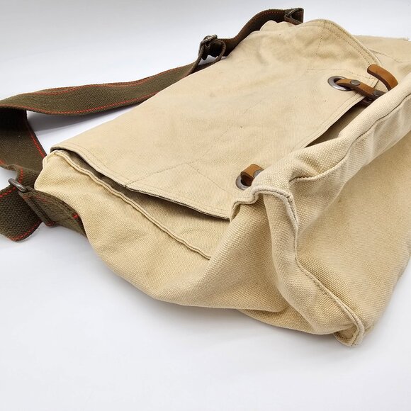 Y2K Old Navy Unisex Canvas Messenger Bag /w button closure One Size Cream/Beige - Picture 3 of 16